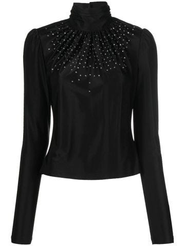 Black sequined blouse with high neck