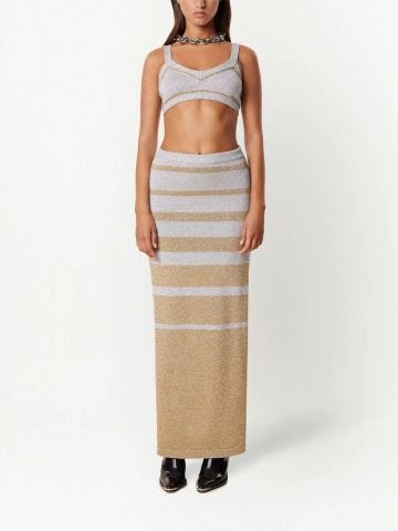 Multicolored striped long skirt with side slit