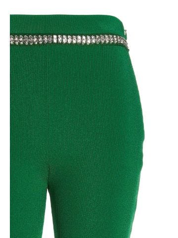 Green ribbed pants with jewel detail at waistband