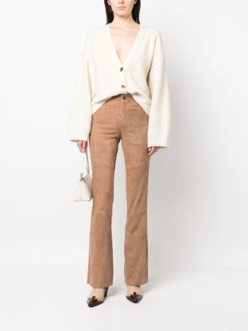 Suede sand flared trousers