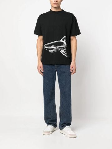 Black Broken Shark T-shirt with print