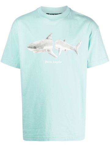 T-shirt azzurra con stampa Shark