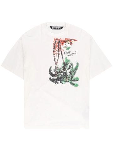 White T-shirt with Upside Down Palm print