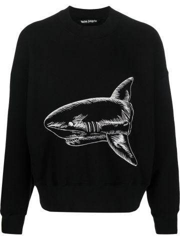 Black round-neck sweatshirt with shark print