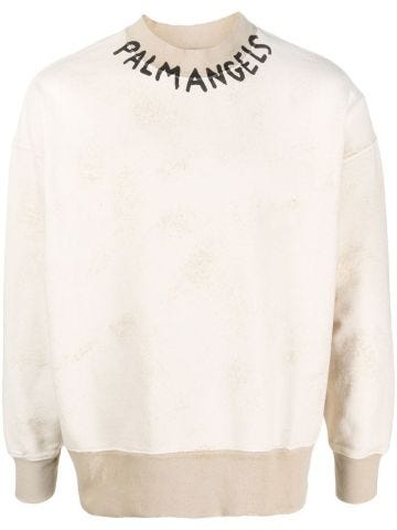 Beige round-neck sweatshirt with logo  print