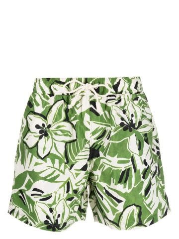 Green swimsuit
 with flower print