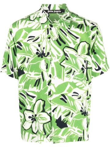 Green flower print shirt