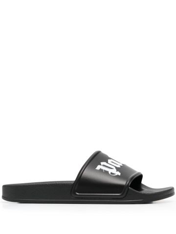 Logo print black slides Sandals