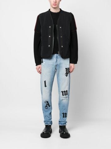 Blue straight jeans with black logo