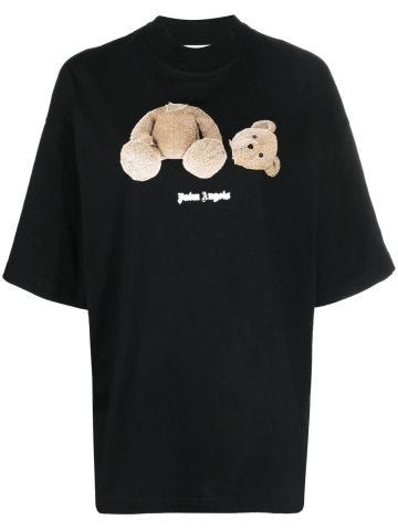 T-shirt nera con stampa orsetto