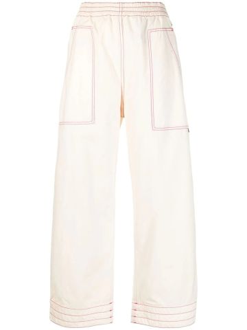 Pantaloni bianchi con cuciture a contrasto