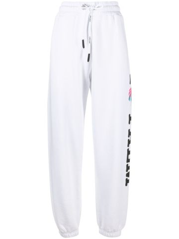 White sports trousers with logo print
