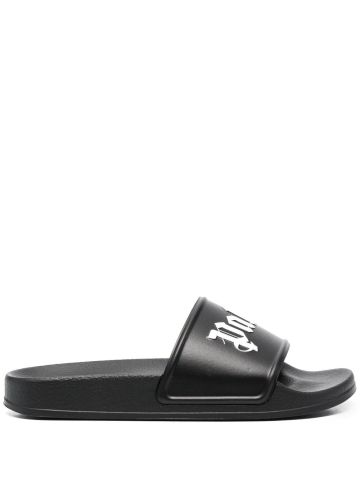 Logo print black sandals slides