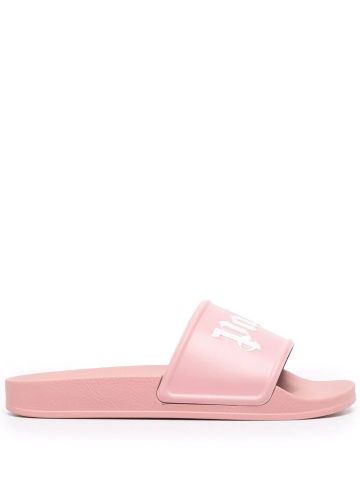 Pink sandals slides with logo print