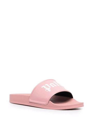 Pink sandals slides with logo print