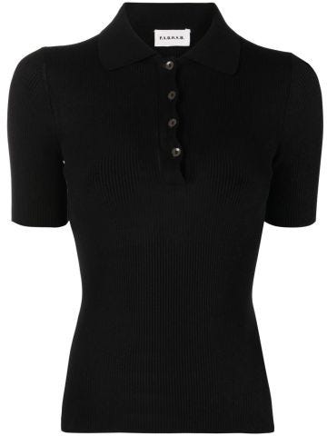 Black fine-ribbed polo shirt