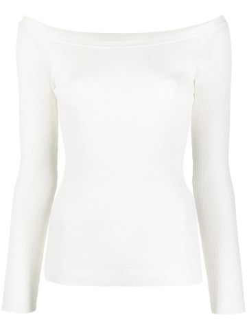 White long-sleeved jersey with bare shoulders