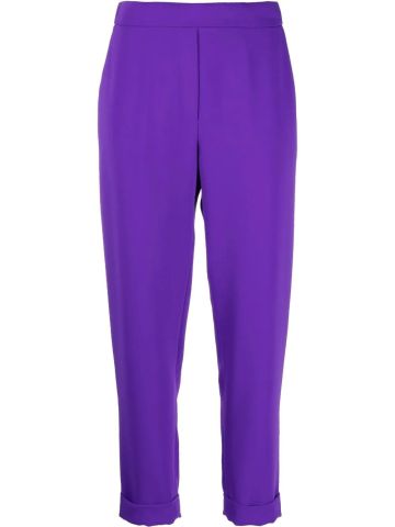 Tapered purple tailored trousers with elasticated waistband