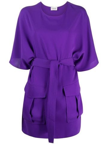 Short purple dress with belt