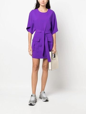 Short purple dress with belt