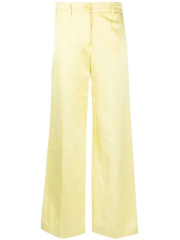 Yellow satin wide-leg tailored trousers