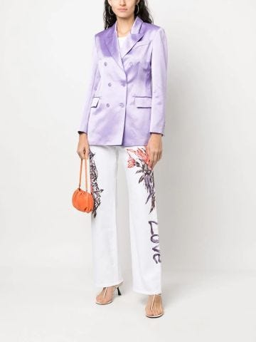 Satin-finish lilac double-breasted blazer