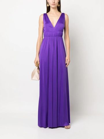 Purple V-neck sleeveless evening dress