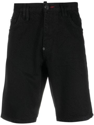 Black denim bermuda shorts with medium waist