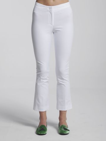 White flared crop trousers
