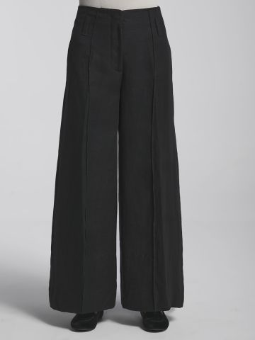 Pantaloni neri ampi Oriana in lino