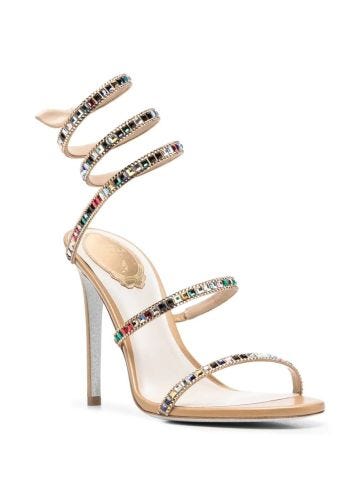 Gold Cleo sandals embellished with multicolored crystals