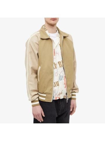 Beige bomber jacket with leather inserts