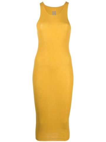 Yellow midi dress with round neckline