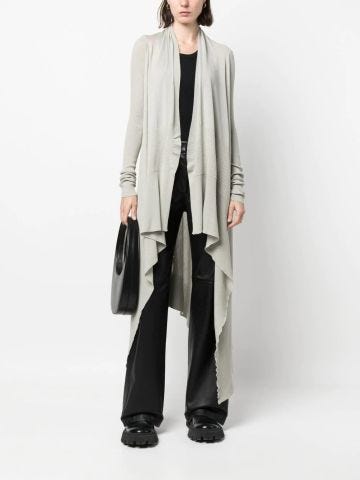 Long grey asymmetrical knitted cardigan