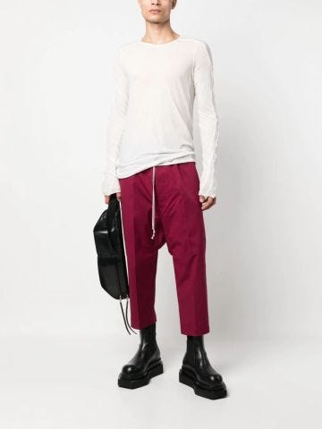 Pink crop trousers with elasticated waist