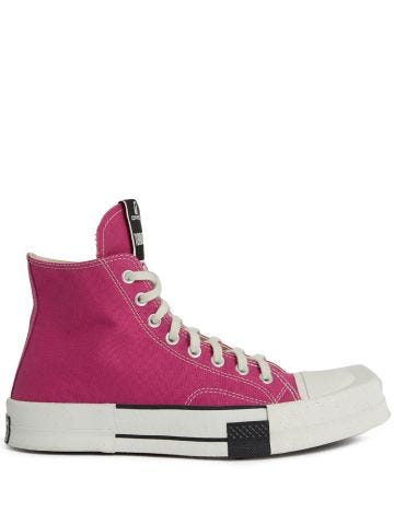 Converse x Drkshdw Turbodrk Laceless Hi in pink and white
