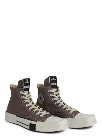 Converse x Drkshdw Turbodrk Laceless Hi in brown and white