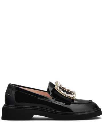 Black Viv' Rangers patent leather loafers with rhinestone buckle