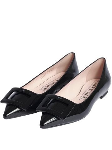 Black Gommettine patent leather ballerinas with lacquered buckle