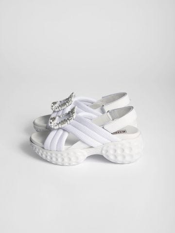 White Viv' Run Light fabric low sandals with rhinestone buckle