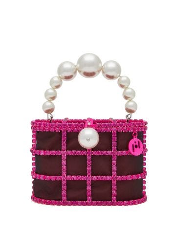 Fuchsia Holli bag with crystals and pearl handle