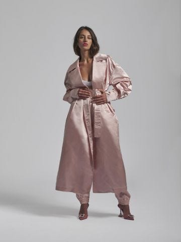 Long pink Valentina trench coat with belt
