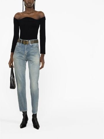 Blue high-waisted tapered jeans