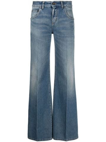 Blue high-waisted flared jeans