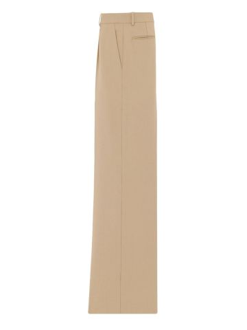 High-waisted beige tailored trousers