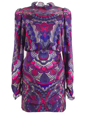 Short dress with print in shades of purple