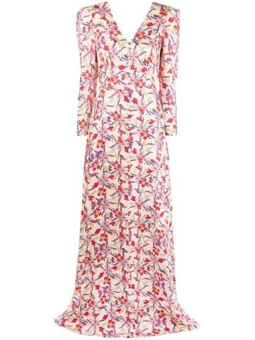 Multicoloured floral long dress with slit