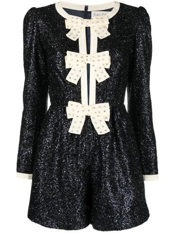 Midnight blue glitter short jumpsuit with bows
