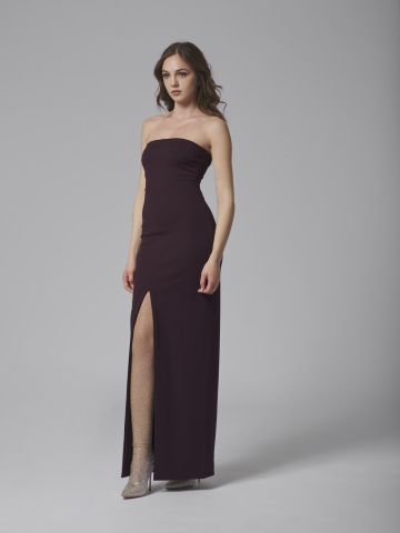 Purple Bysha long dress with bare shoulders