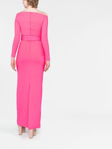 Pink long dress with boat neckline